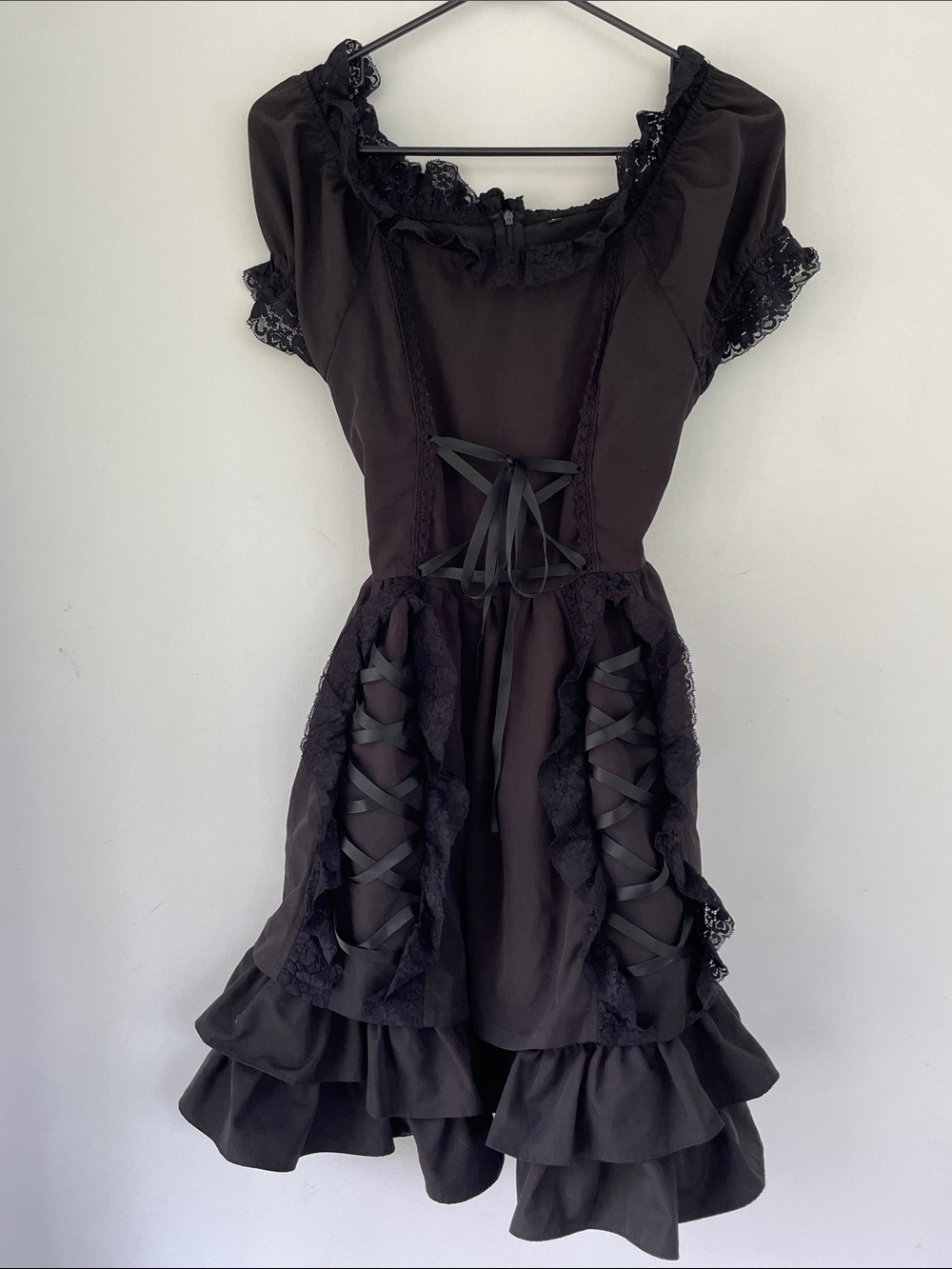 Black Gothic Lace-Up Mini Dress small